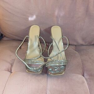 Silver Size 8 Strappy Rhinestone Heels
